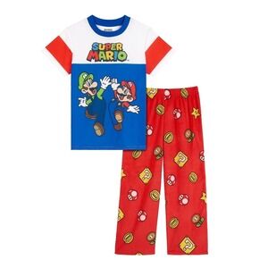 NWT Super Mario Boys Pajama Set Large 10-12 T Shirt Pants Mario Luigi‎